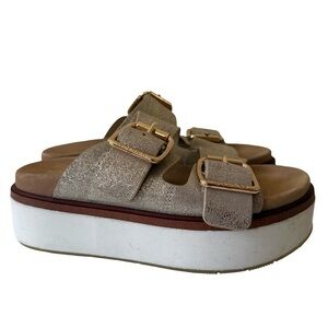 J/Slides NYC Bowie Buckled Platform Sandals Metallic SZ 8